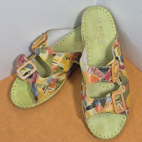 La Plume Jen Print Italian Leather Slide-On Sandals Women’s EU Size 39 (8.5 US) - Picture 1 of 12